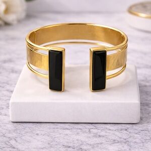 FROM ST XAVIER Kaylee Cuff Bracelet Gold Color Black Onyx Stone NWT